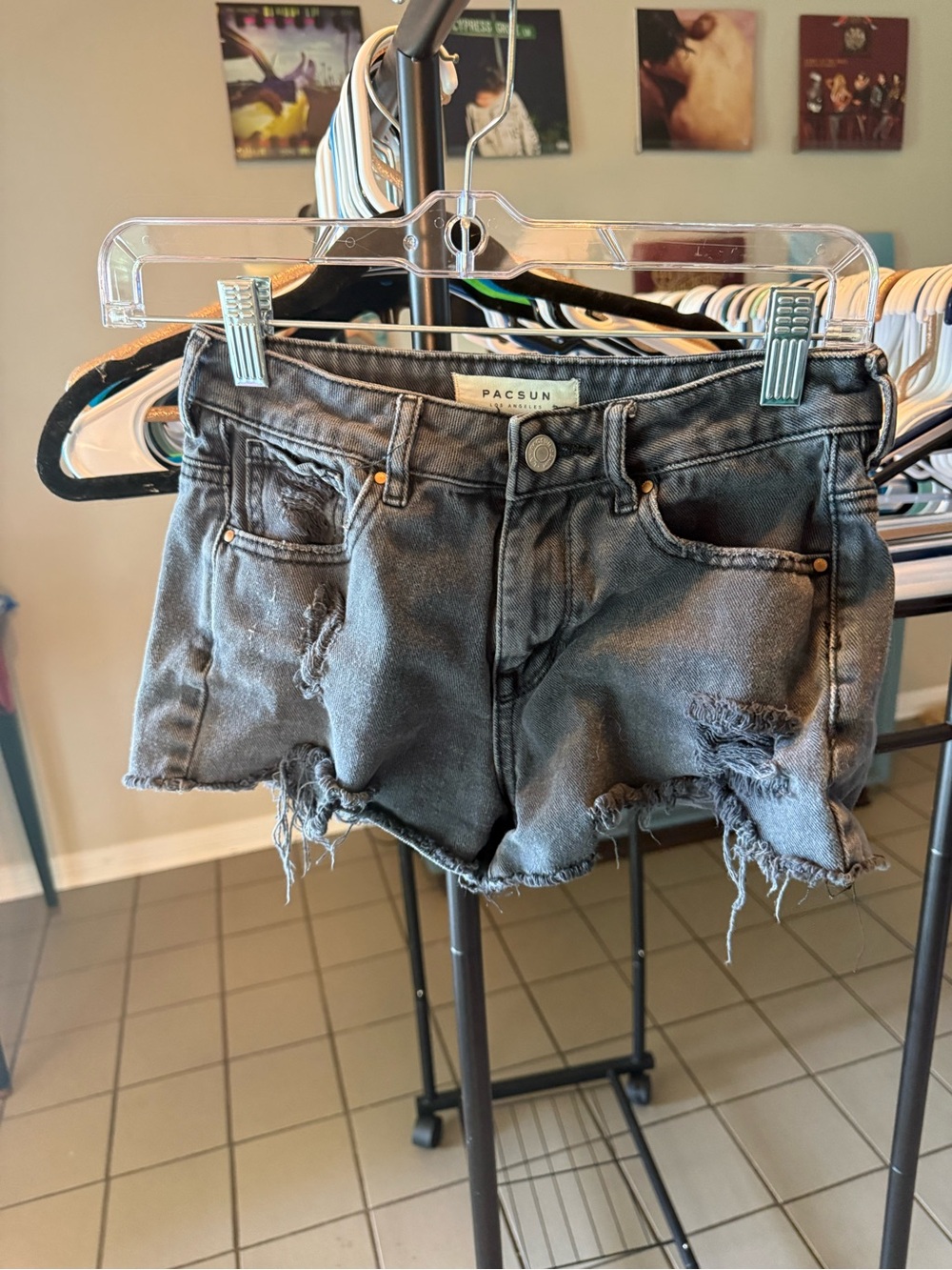 PACSUN Women's Distressed Black Denim Shorts